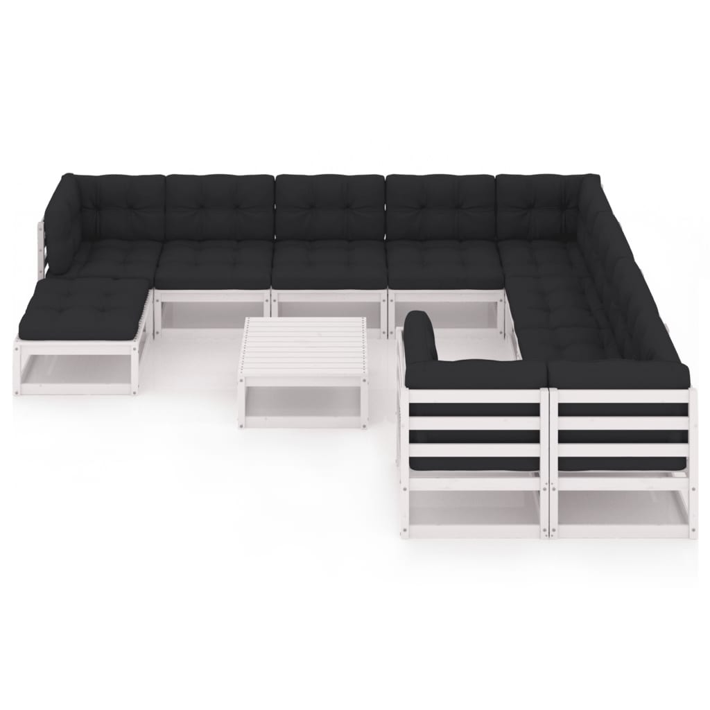 11-tlg. Garten-Lounge-Set mit Kissen Weiss Kiefer Massivholz